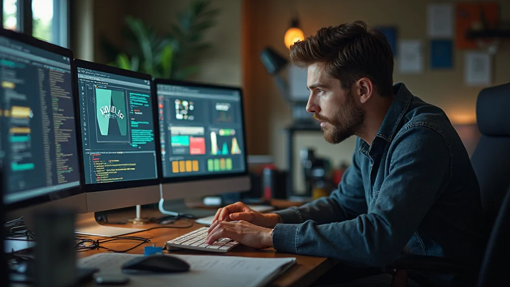 Sviluppatore che scrive codice JavaScript per animazioni testuali avanzate