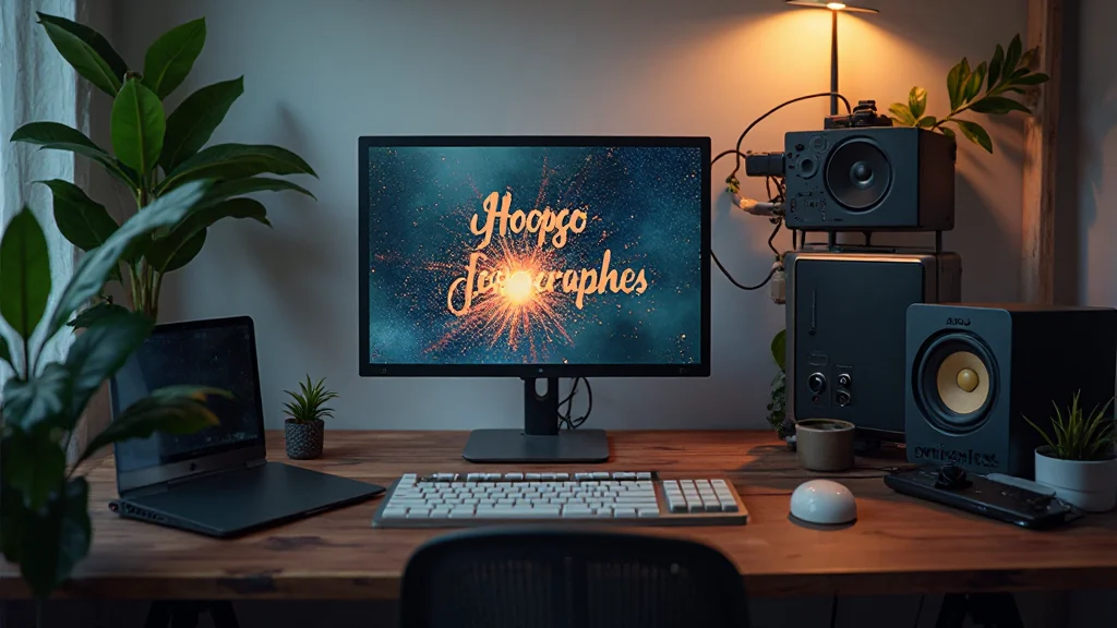 Lo studio Typo Kinetic con workstation e schermi che mostrano animazioni tipografiche