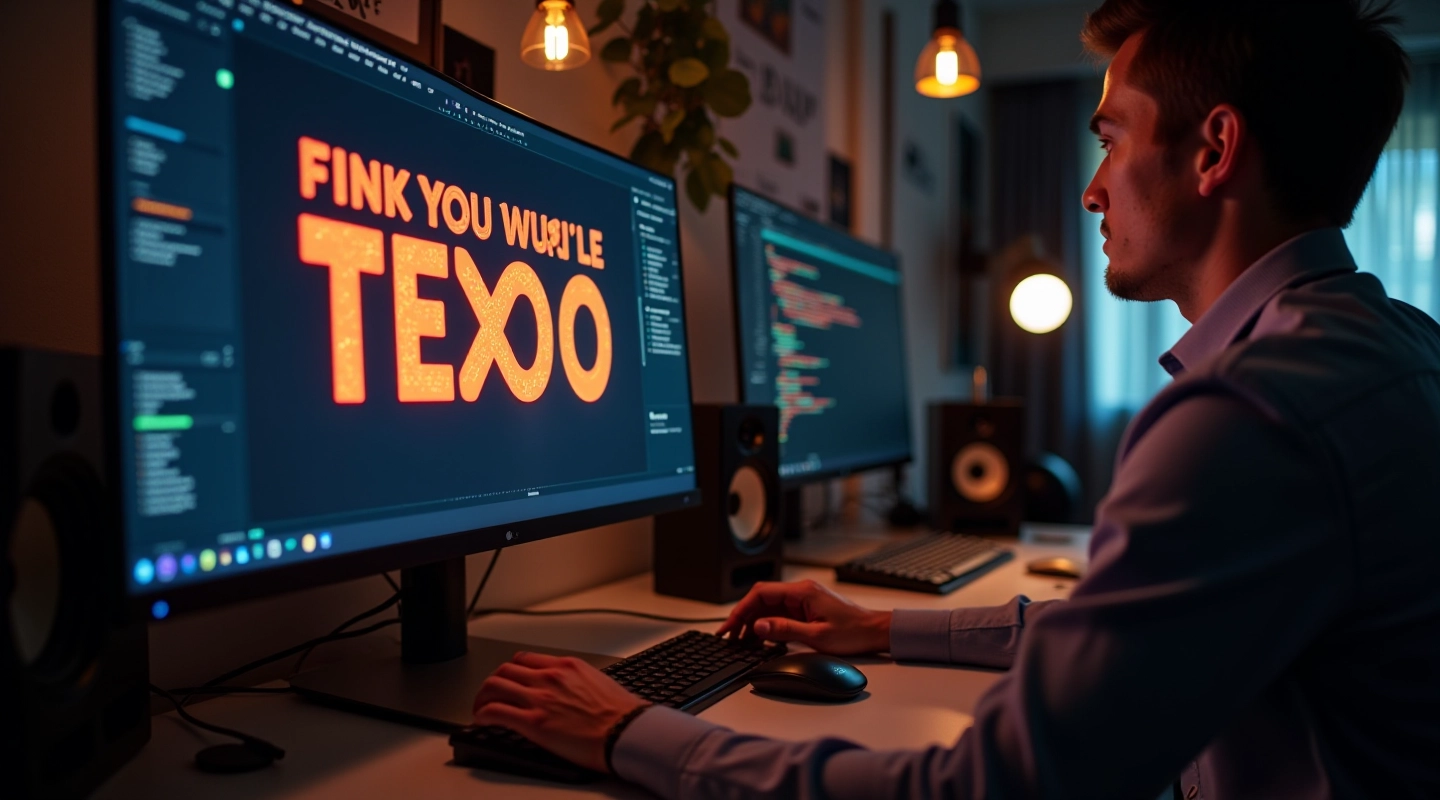 Animazione tipografica con testo in movimento su sfondo scuro, effetti luminosi che seguono i caratteri